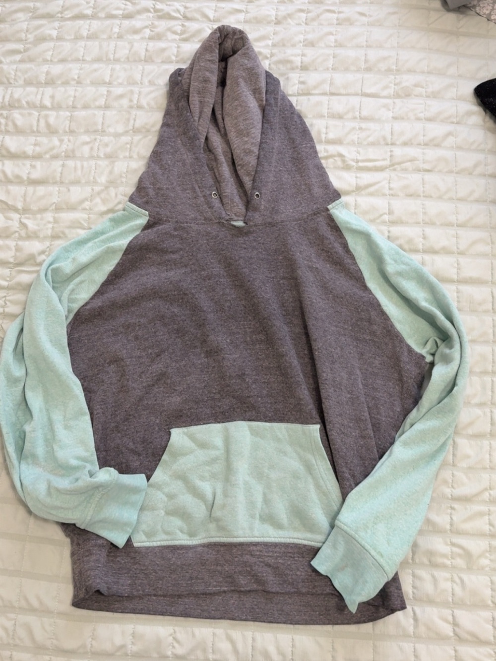 Zine Clothing Two-Tone Hooded Sweater in Gray and Mint